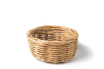 vintage weave wicker basket isolated on white background