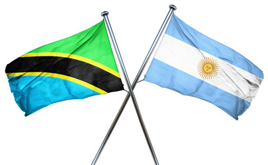 Tanzanian flag with Argentina flag, 3D rendering