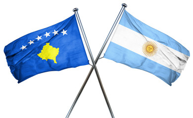 Kosovo flag with Argentina flag, 3D rendering