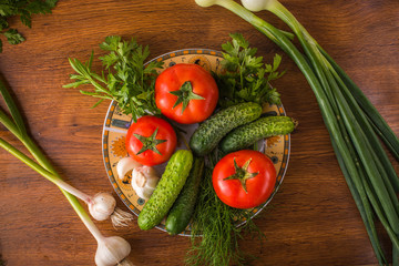 Vegetables on the table in center
