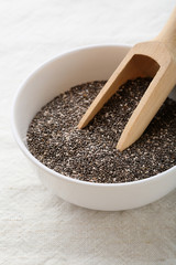 superfood chia seedes in white bowl