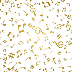 Abstract golden music notes seamless pattern background vector illustration for your design
