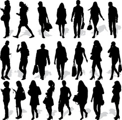 Set of 22 vector's silhouettes of people in action