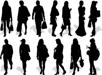Set of 13 vector's silhouettes of people in action