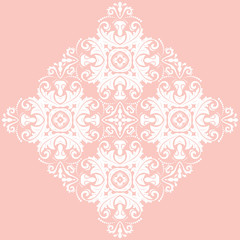 Elegant vector ornament in the style of barogue. Abstract traditional pattern with oriental elements. Pink and white pattern