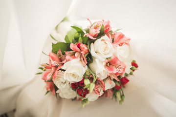 Wonderful luxury wedding bouquet of different flowers