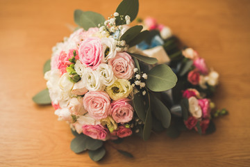 Wonderful luxury wedding bouquet of different flowers