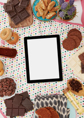 Digital tablet and baking ingredients