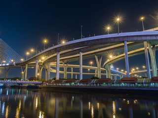 Night Scene of a landmark Bhumibol Bridge, Bangkok, Thailand