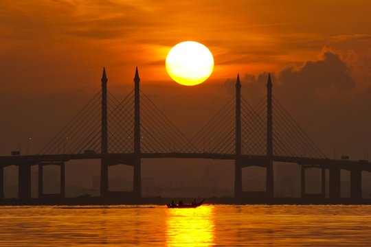 Sunrise in view of Penang Bridge, George Town, Penang Malaysia