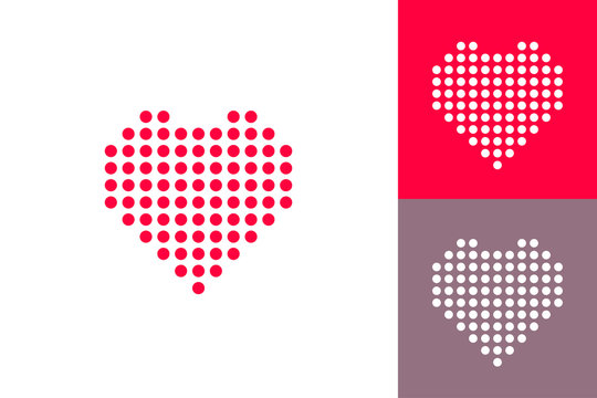 Dotted heart icons set, red heat dots icon, abstract heart shape modern design vector illustration isolated on white red gray background graphic clipart