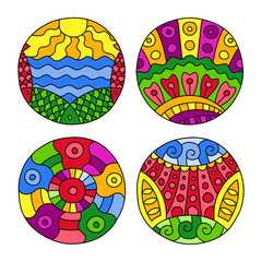 Doodles filled circles set. 