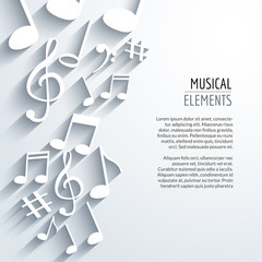 Vector abstract Music notes with shadows. On white isolated background. Musical concept