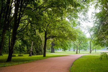 Kirov central park in misty cloudy morning