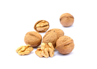 Walnuts in shell isolated on white background