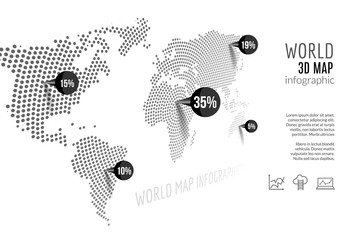 World map infographic. 3D map concept with percents and pins © kolonko