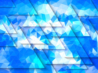 Geometric abstract background of triangles in blue tones. Polygonal pattern. Winter background. Conceptual, sky, clouds, energy, dreams.