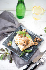 Nourishing pancakes with a stuffing, mushrooms and chicken
