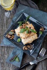 Nourishing pancakes with a stuffing, mushrooms and chicken
