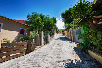 Obraz premium Along the narrow streets of the island of Paxos, Ionian Sea, Greece