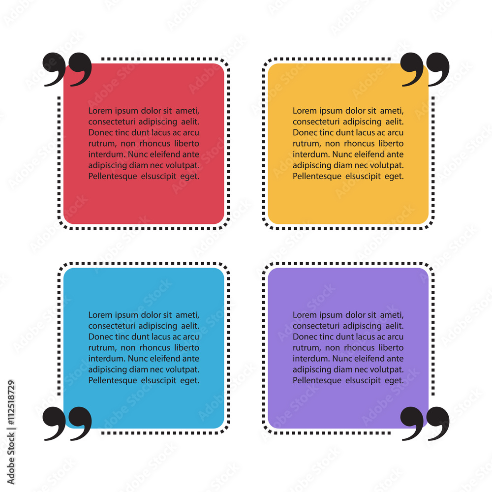 Aufkleber Set of color square dotted quote text bubbles. Quotation mark speech bubbles. Set of quote sign icons. Quote blank template. Quote bubble. Empty template. Quote form. Vector illustration.