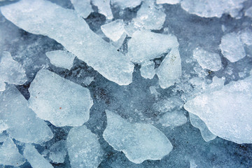 Ice on asphalt. Texture of ice. Frozen snow. The split ice. Piec