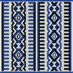 A Blue White And Black Vintage Traditional Weaving Motif Rug - obrazy, fototapety, plakaty