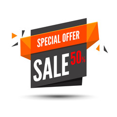 Sale banner. Marketing background. Big sale tag. Modern  poster. Special offer 50 percents off. Vector illustration.