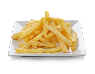 Potatoes fries in the plate isolated on white