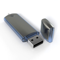 USB flash drive isolated on white background with shadow. 3D illustration