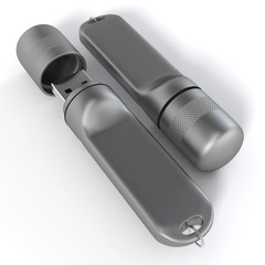 USB flash drive isolated on white background with shadow. 3D illustration