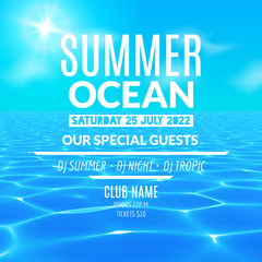 Ocean water party. Tropical summer vacation poster or flyer design template