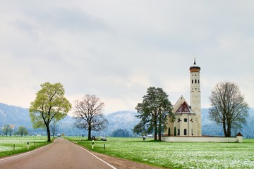 Old church and graveyard.  Straight  way at meadows. April weather.