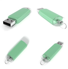 USB flash drive isolated on white background with shadow. 3D illustration