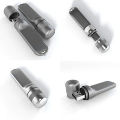 USB flash drive isolated on white background with shadow. 3D illustration