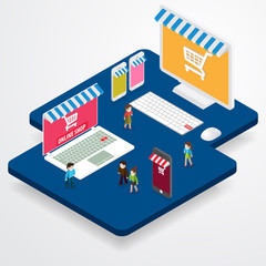 Vector concept of online shop on gray background