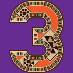 Oriental Colorful Mosaic Decorated Number Three
