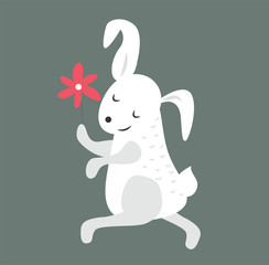 Cute bunny holding flower cute vector style.