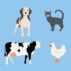 Farm animals set: dog, cat, cow, chicken