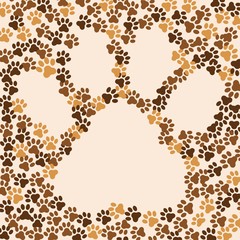 Paws animal, cat, dog background. Frame for text or image. Vector