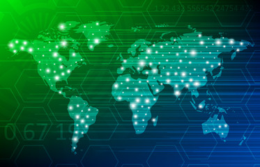 Abstract Digital Technology Background With World Map. Vector Template Design