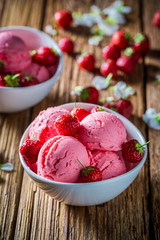 Homemade strawberries ice cream made of fresh fruits