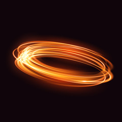 Glow light effect. Magic light. Gold light. Swirl trail effect on black background. Vector illustration