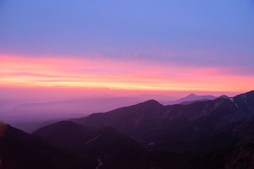 Sunset view on the Yatsugatake mountains in Nagano, Japan