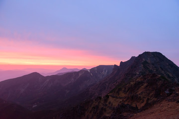 Sunset view on the Yatsugatake mountains in Nagano, Japan