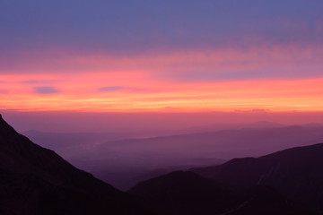 Sunset view on the Yatsugatake mountains in Nagano, Japan