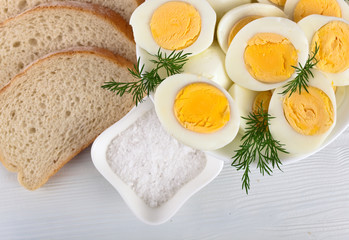 boiled eggs in  white dish