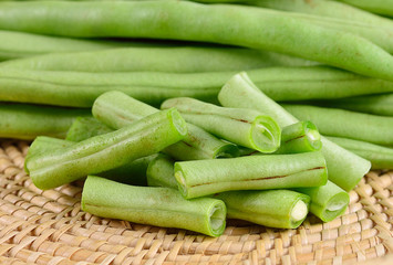 long bean isolated on wooden backgroound.