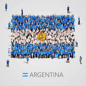 Large Group Of People In The Argentina Flag Shape.