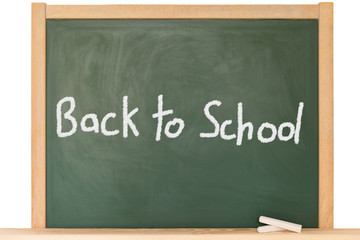 eine benutzte Tafel auf der geschrieben steht Back to school